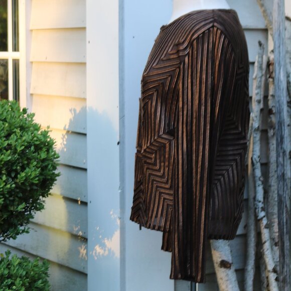 Andrea Rosati Brown Faux Leather Cut Out w Mesh Geometric Pattern Jacket Sz 8 - Picture 4 of 8